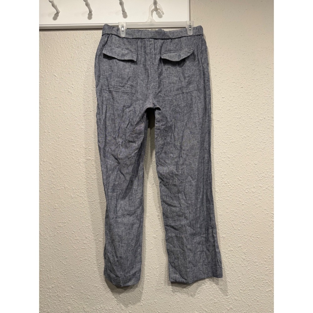 Zac & Rachel Linen Blend Pants L Blue Straight Leg Pull On Coastal Beach Minimal - Picture 3 of 5